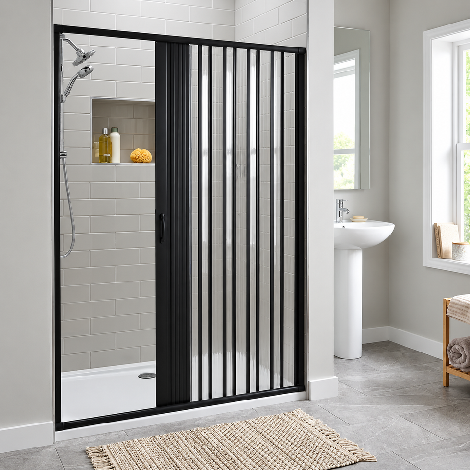 Box Sanfonado Preto 185x130cm – Chega de Banheiro Molhado e Espaço Apertado