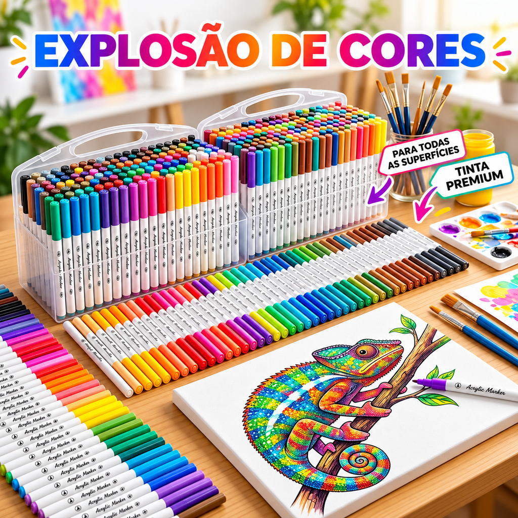 Kit de Marcadores Acrílicos Multiuso – Cores Vibrantes, Alta Cobertura e Secagem Rápida