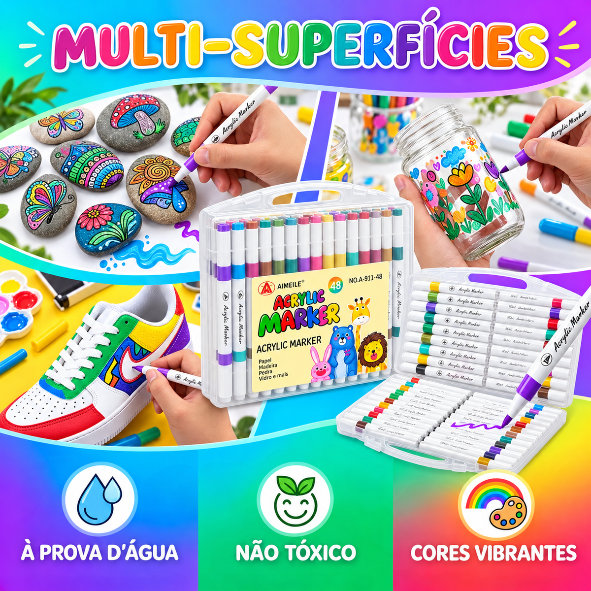 Kit de Marcadores Acrílicos Multiuso – Cores Vibrantes, Alta Cobertura e Secagem Rápida