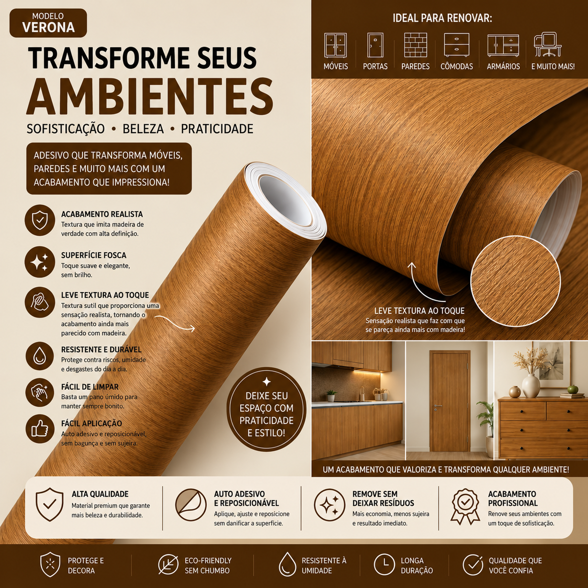Adesivo Madeira Verona 60cm – Visual de Madeira Nova sem Gastar com Reforma