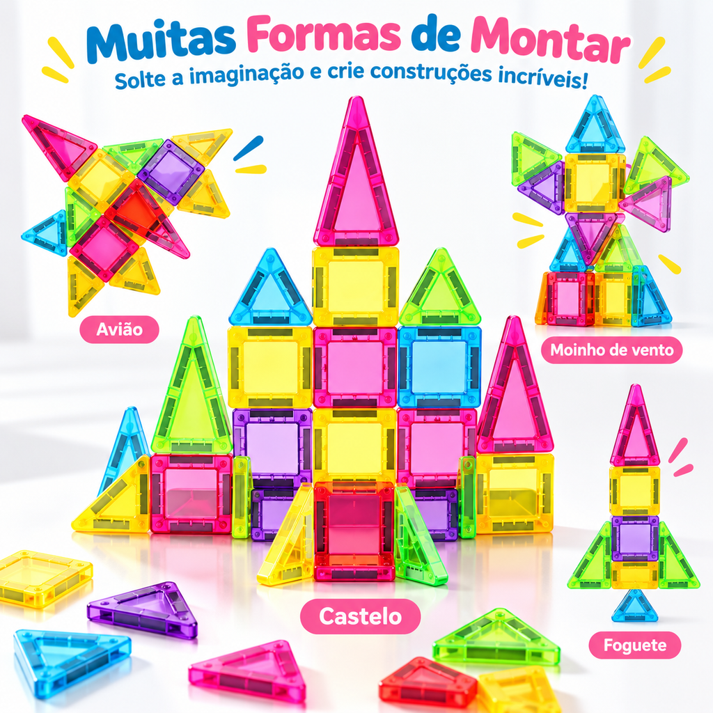 Blocos Magnéticos 38 Peças – Monte, Crie e Leve para Todo Lugar