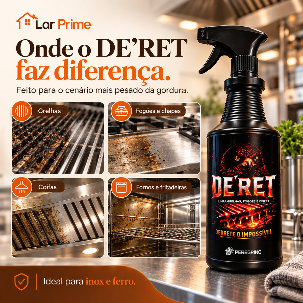 DE'RET Desengordurante Profissional – Remove Gordura Incrustada de Grelhas, Fogões e Coifas