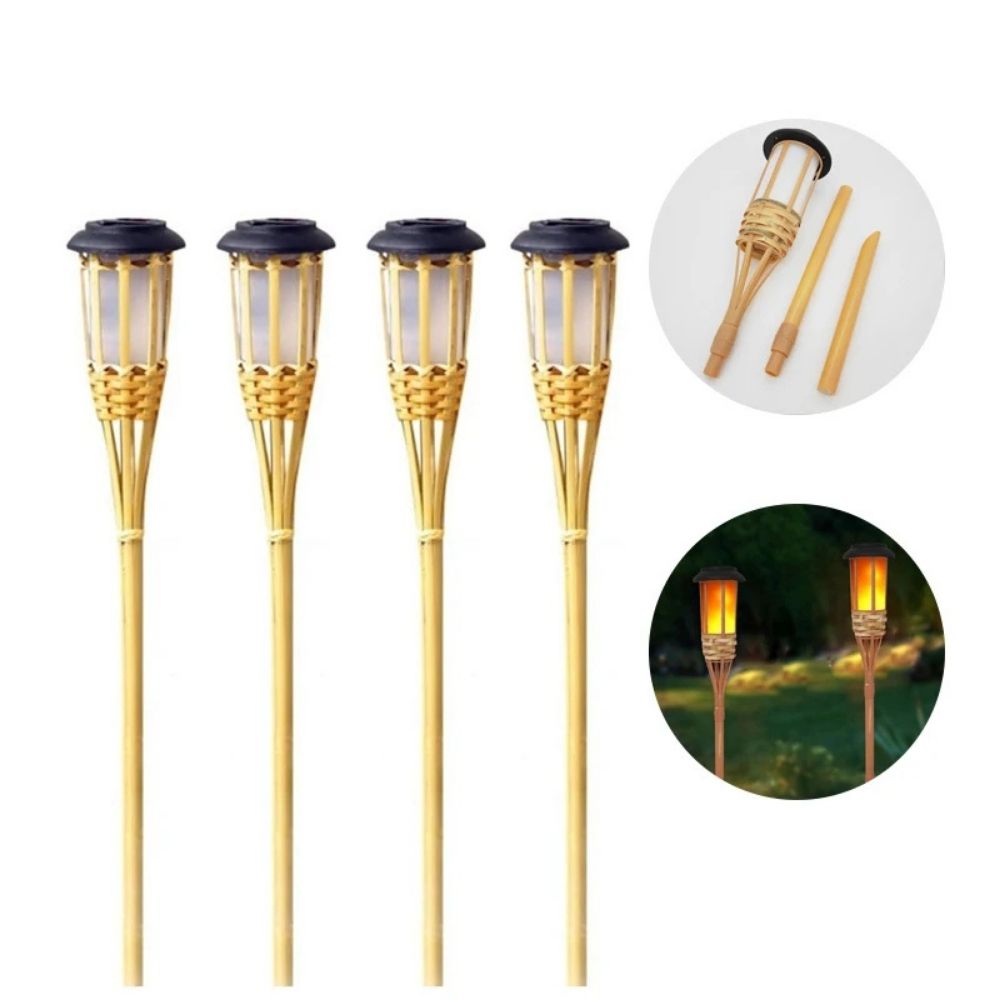 Tocha LED Solar de Bambu - Ilumine Exteriores