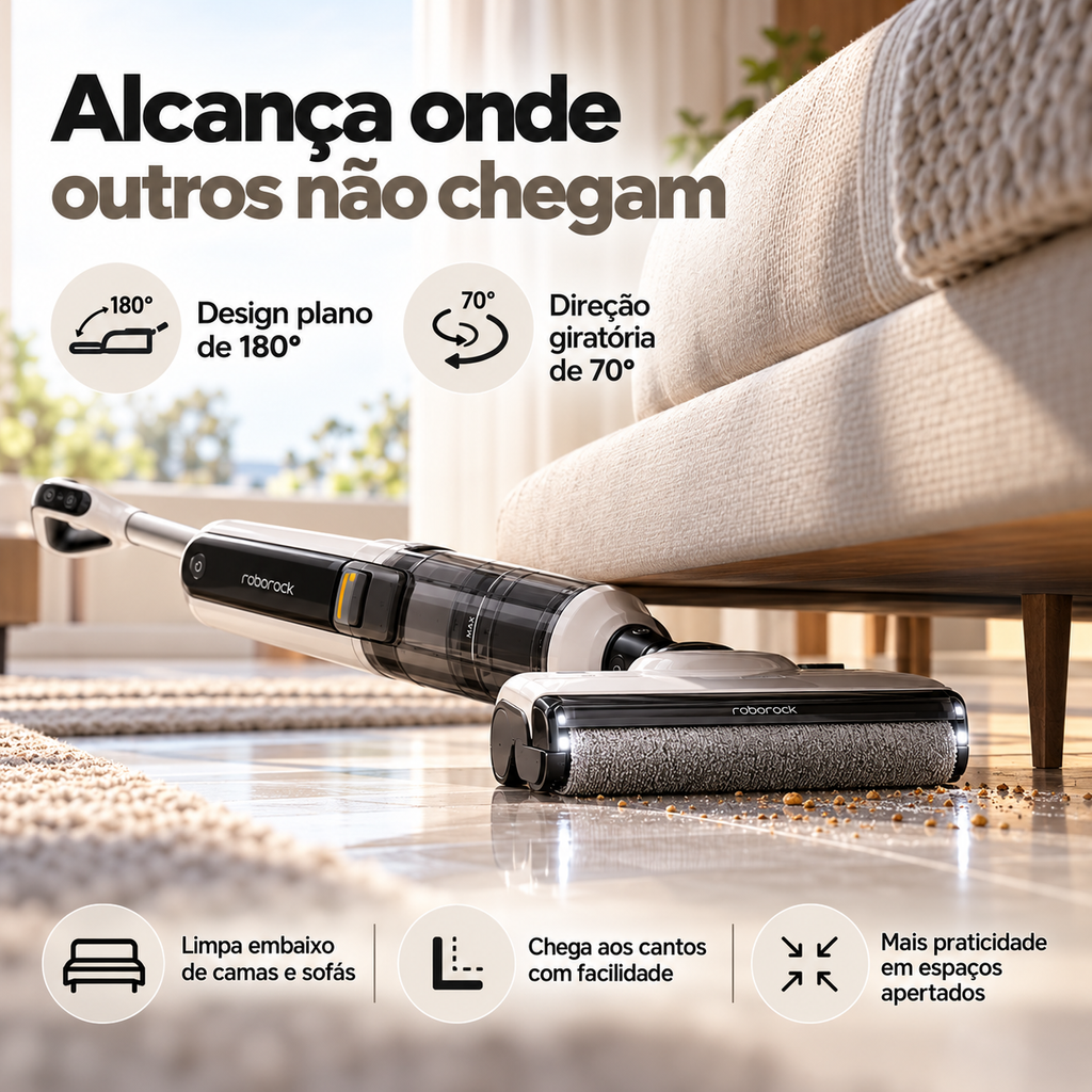 Aspirador de Pó Vertical Roborock F25 RT 3 em 1 – Aspira, Lava e Seca | Sem Fio com Autolimpeza