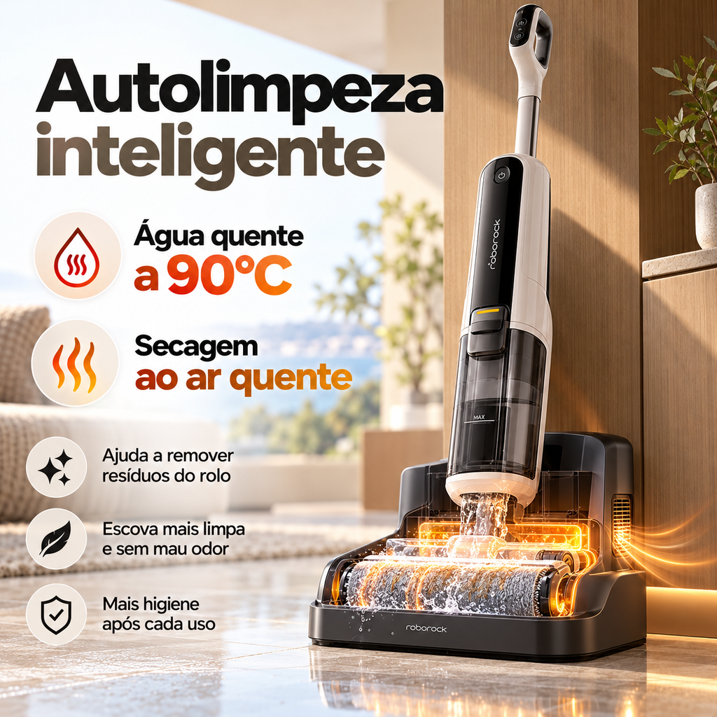 Aspirador de Pó Vertical Roborock F25 RT 3 em 1 – Aspira, Lava e Seca | Sem Fio com Autolimpeza