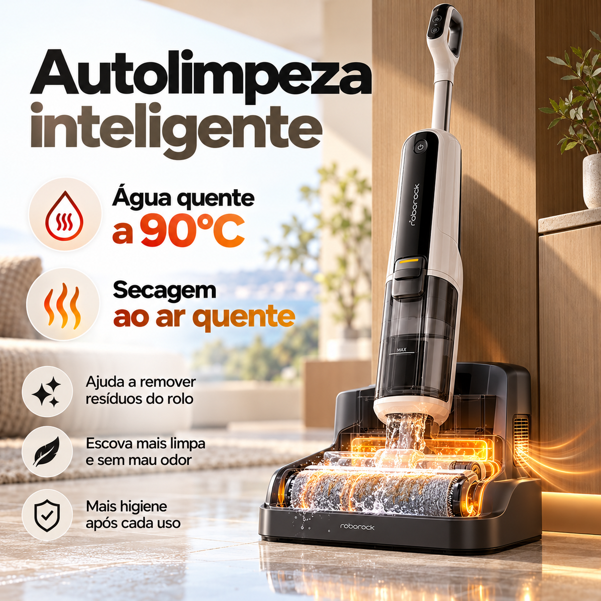 Aspirador de Pó Vertical Roborock F25 RT 3 em 1 – Aspira, Lava e Seca | Sem Fio com Autolimpeza