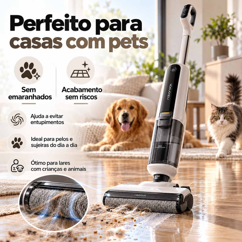 Aspirador de Pó Vertical Roborock F25 RT 3 em 1 – Aspira, Lava e Seca | Sem Fio com Autolimpeza