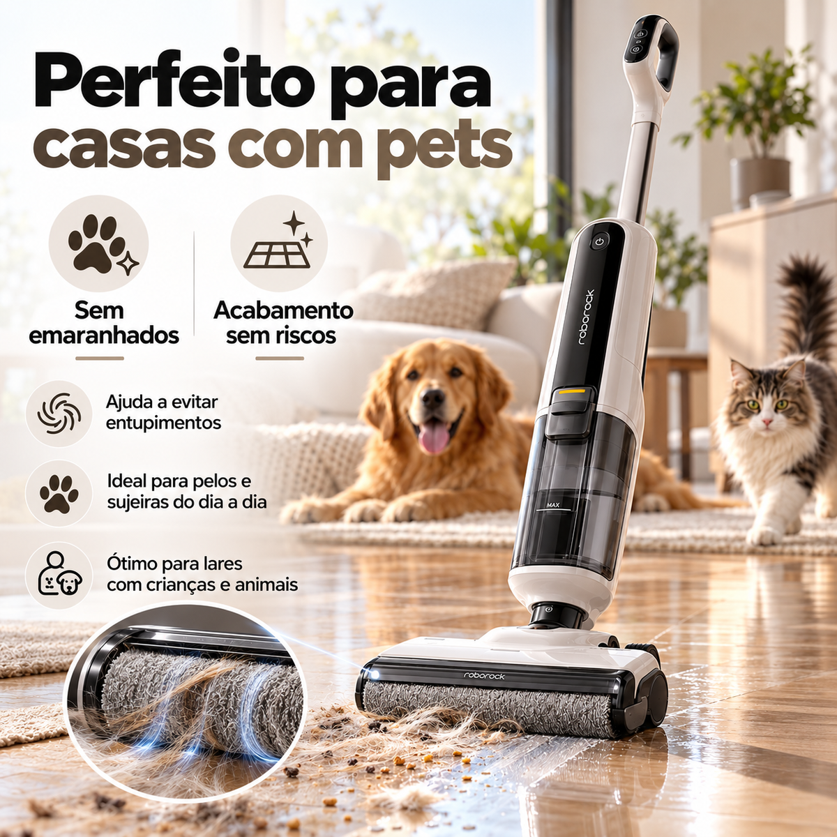 Aspirador de Pó Vertical Roborock F25 RT 3 em 1 – Aspira, Lava e Seca | Sem Fio com Autolimpeza