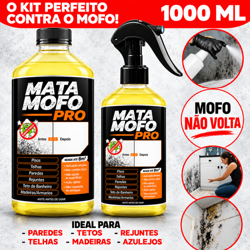 Kit Mata Mofo Pro 1 Litro – Removedor de Mofo e Bolor para Paredes, Tetos, Rejuntes e Banheiros + Borrifador