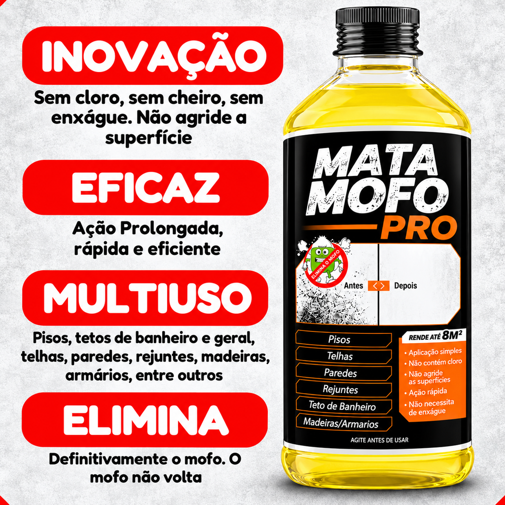 Kit Mata Mofo Pro 1 Litro – Removedor de Mofo e Bolor para Paredes, Tetos, Rejuntes e Banheiros + Borrifador