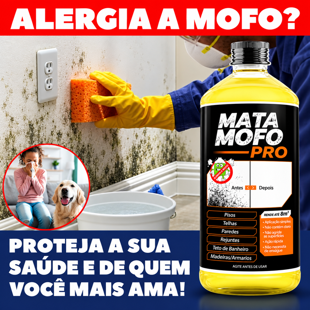 Kit Mata Mofo Pro 1 Litro – Removedor de Mofo e Bolor para Paredes, Tetos, Rejuntes e Banheiros + Borrifador