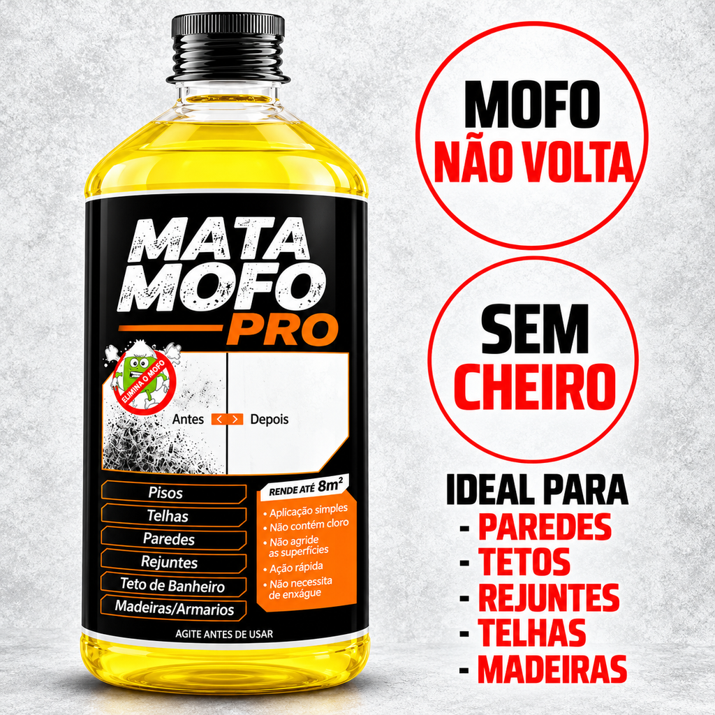 Kit Mata Mofo Pro 1 Litro – Removedor de Mofo e Bolor para Paredes, Tetos, Rejuntes e Banheiros + Borrifador