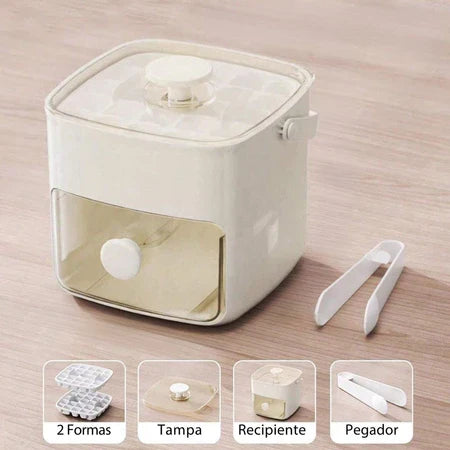FreshBox - Dispenser De Gelo Com 2 Gavetas e Botão Ejetor de Cubos Prático Com Capacidade de 48 Cubos de Gelo - Entrega Grátis