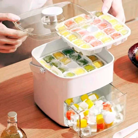 FreshBox - Dispenser De Gelo Com 2 Gavetas e Botão Ejetor de Cubos Prático Com Capacidade de 48 Cubos de Gelo - Entrega Grátis
