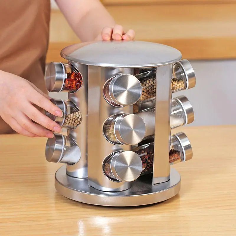 Porta Temperos e Condimentos Giratório em Inox + Caneta e Adesivo - Entrega Grátis